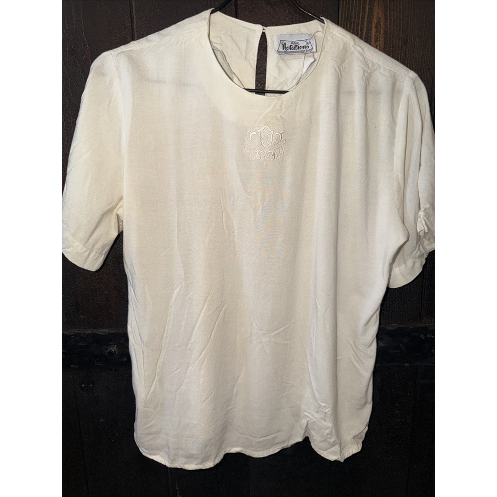 Petite Notations Vintage embroidered Blouse Size Small Preppy Trendy White O